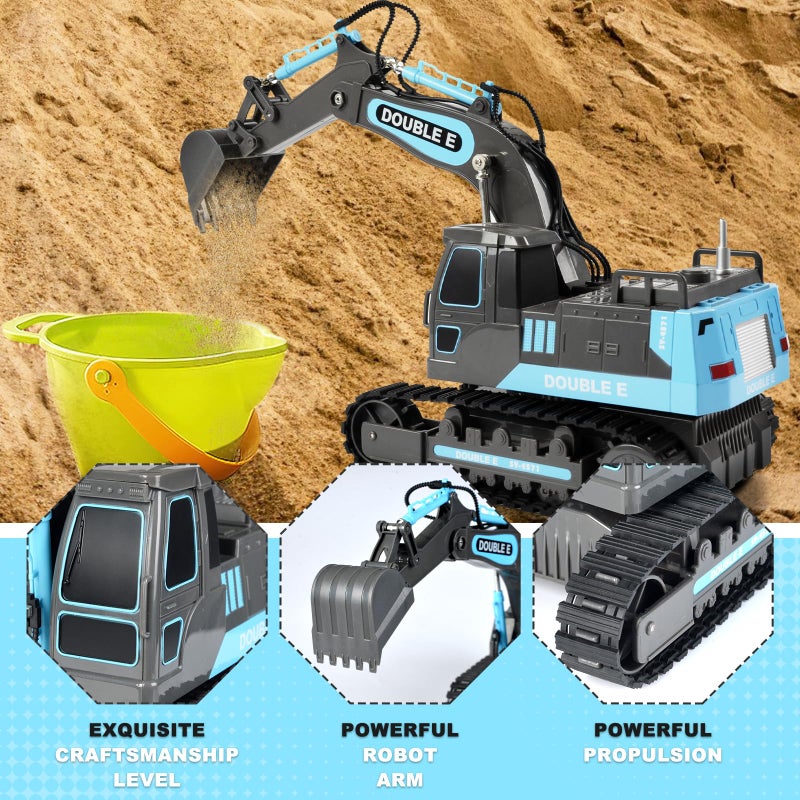 DOUBLE E Remote Control Excavator Toy RC Excavators Rechargeable Battery Digger Hydraulic Construction Toys Vehicles Xmas Gift for Boys Girls Kids 3-14 Yearsï¼ŒGray-Blue - Image 4